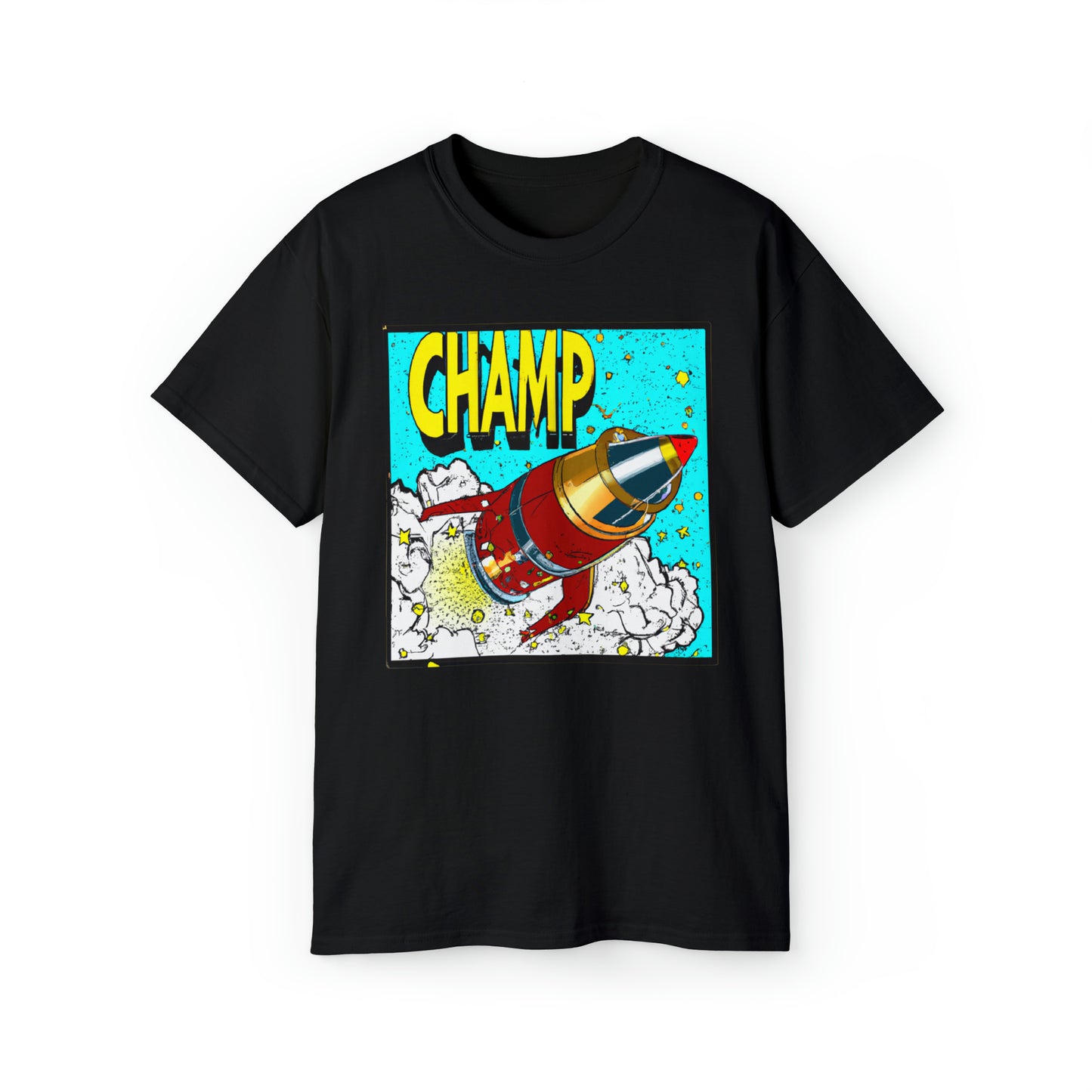 CHAMP Logo Spaceship 5 - 1700's Style Comic Art - AI Art - Gildan Ultra Cotton Tee