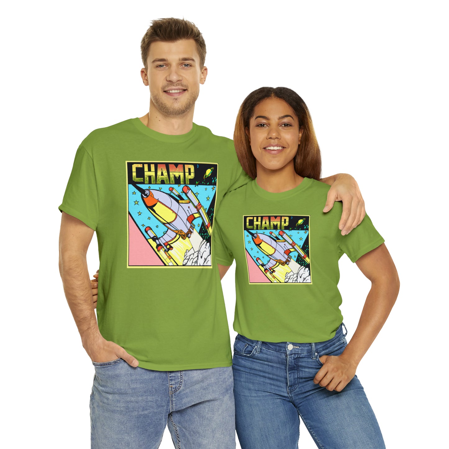 CHAMP Logo Spaceship 1 - 1980's Comic Book Style - AI Art - Gildan Heavy Cotton Tee