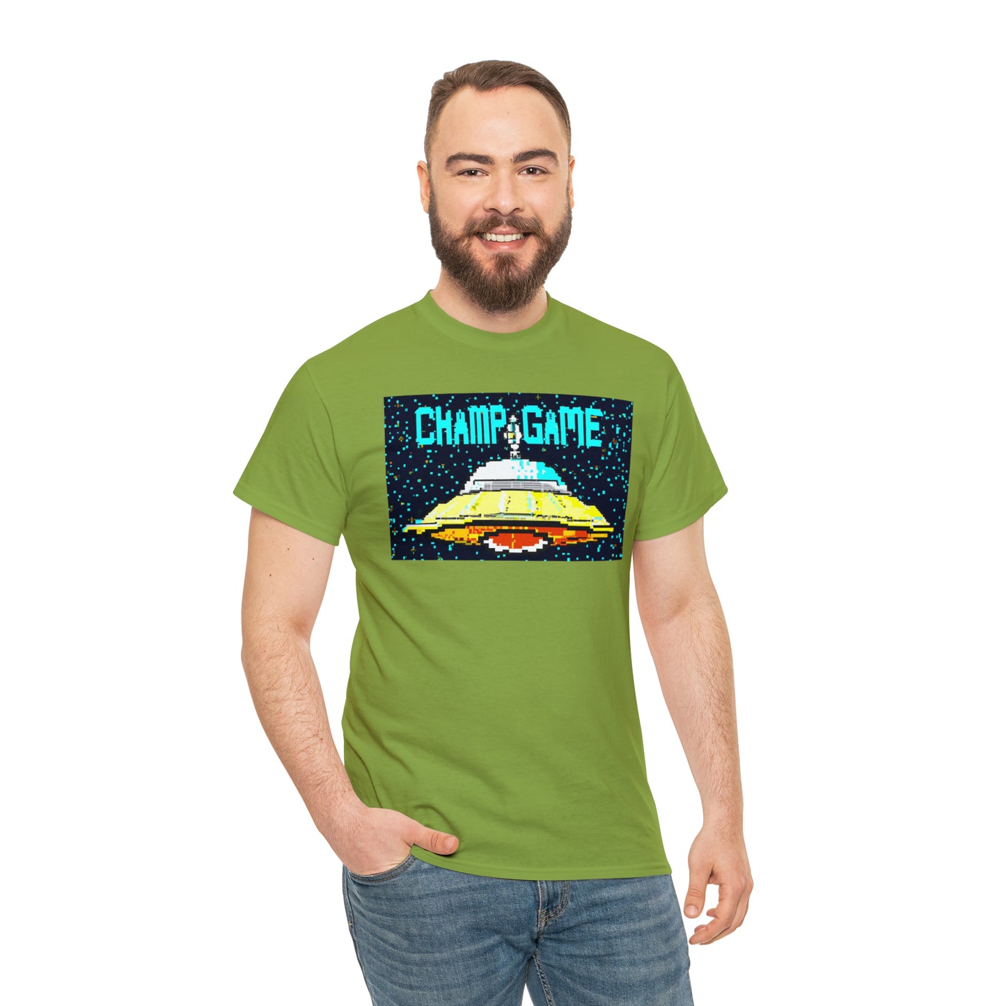 CHAMP GAME UFO 21 - 8-bit Style Pixel Art - AI Art - Gildan Heavy Cotton Tee