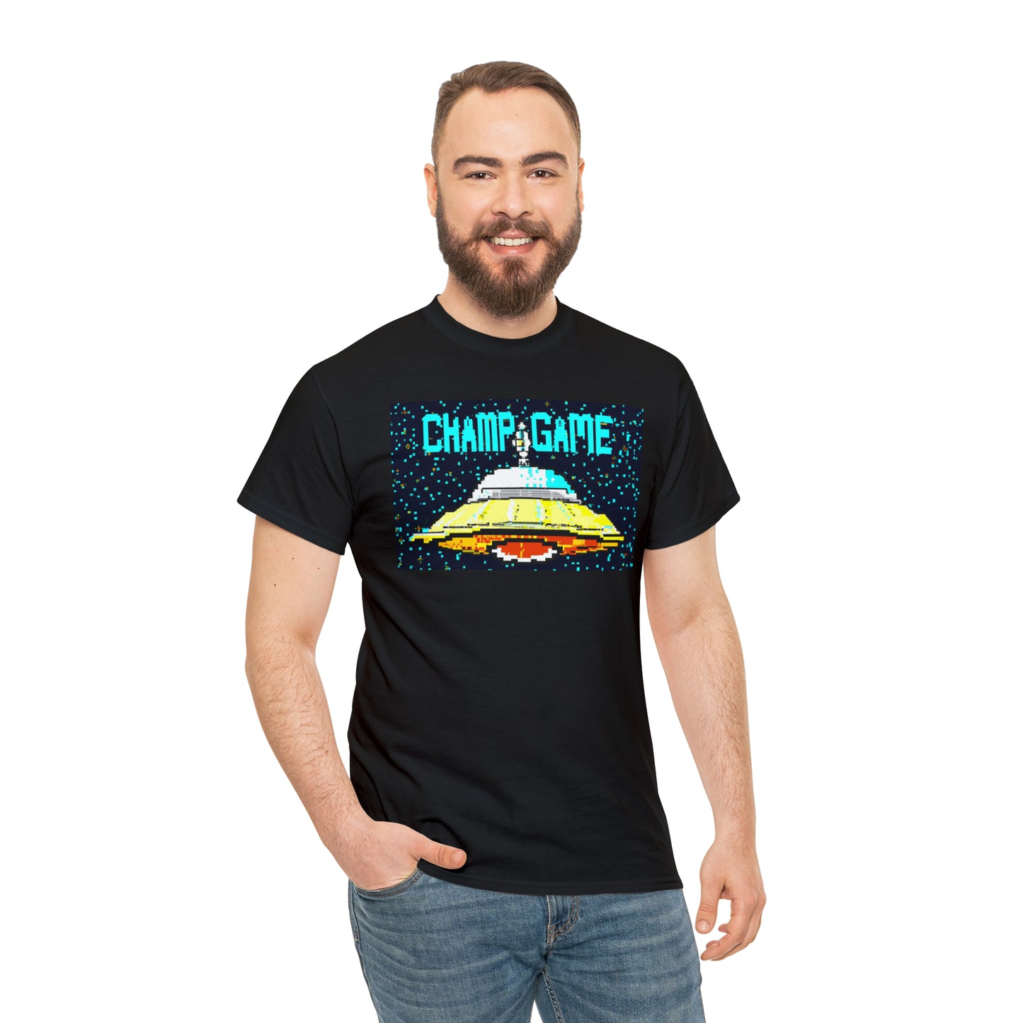 CHAMP GAME UFO 21 - 8-bit Style Pixel Art - AI Art - Gildan Heavy Cotton Tee