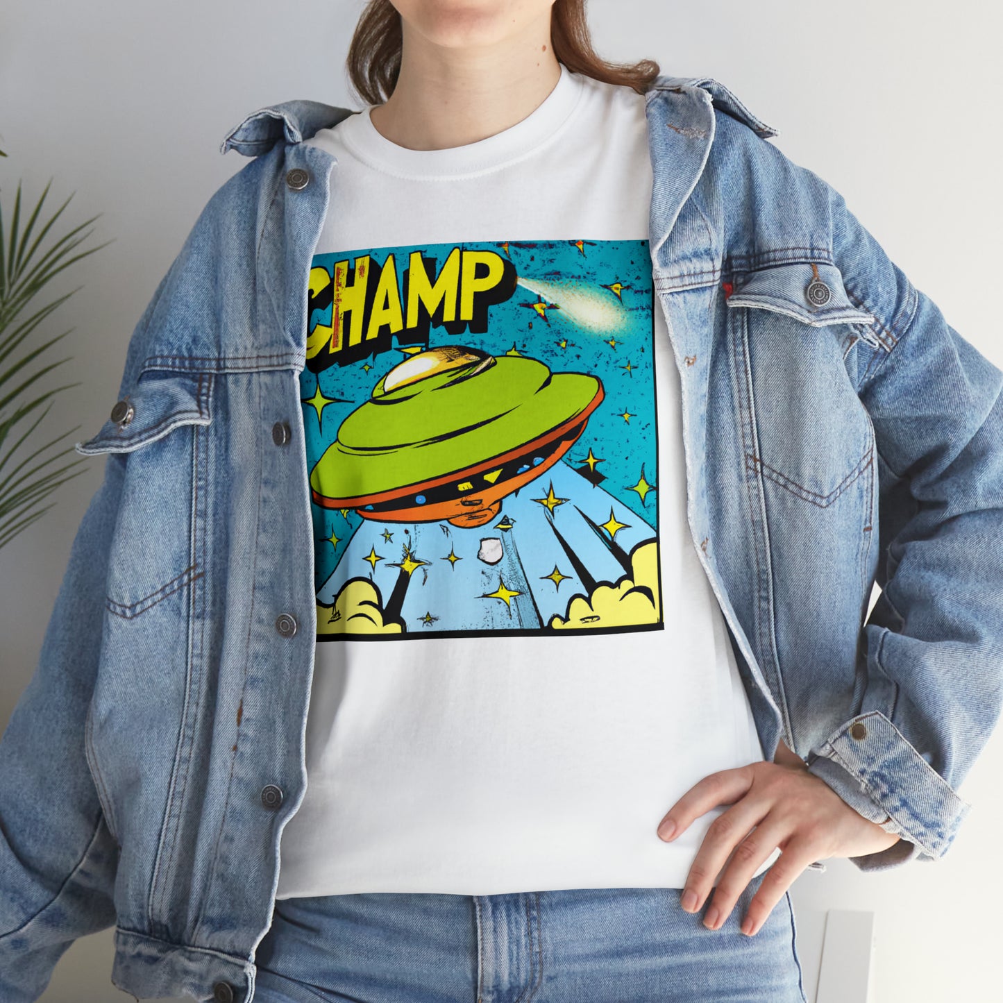 CHAMP UFO 25 - 1970's Style Comic Book Art - AI Art - Gildan Heavy Cotton Tee