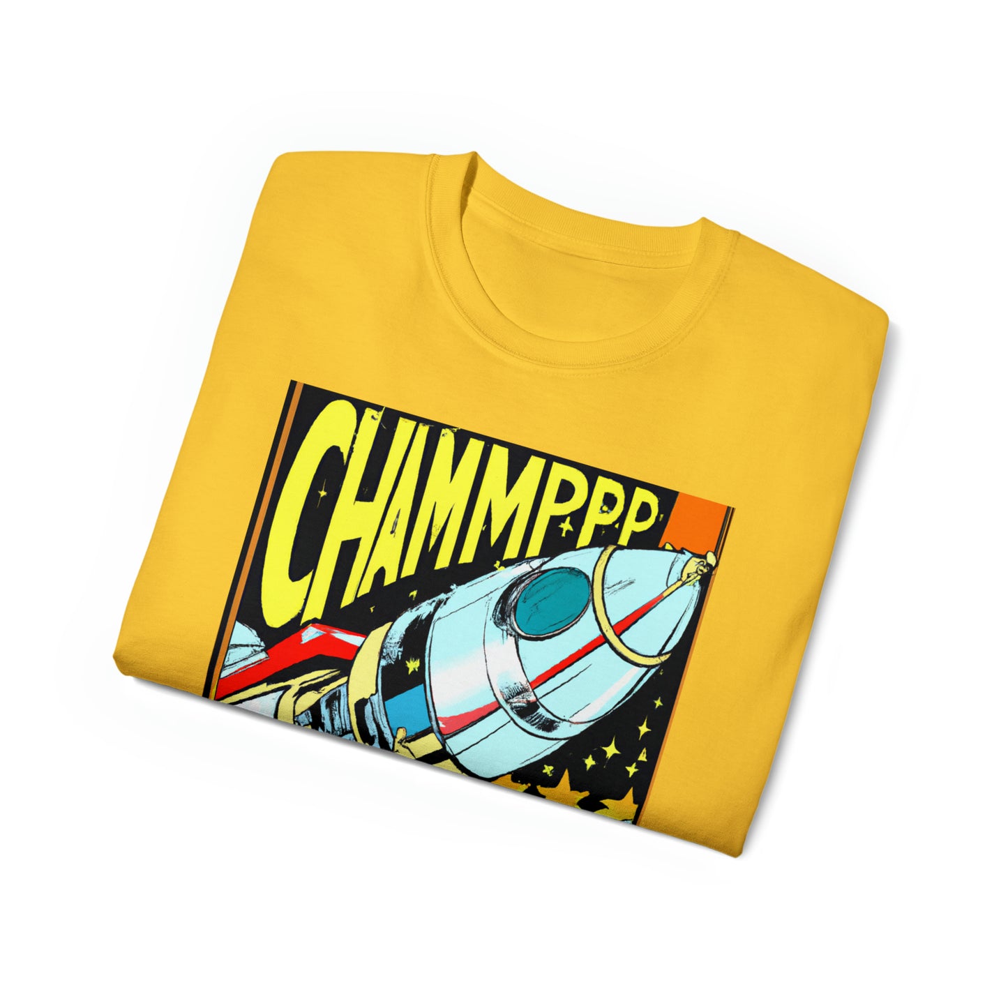 CHAMPPP Spaceship 7 - 1970's Style Comic Book Art - AI Art - Gildan Ultra Cotton Tee