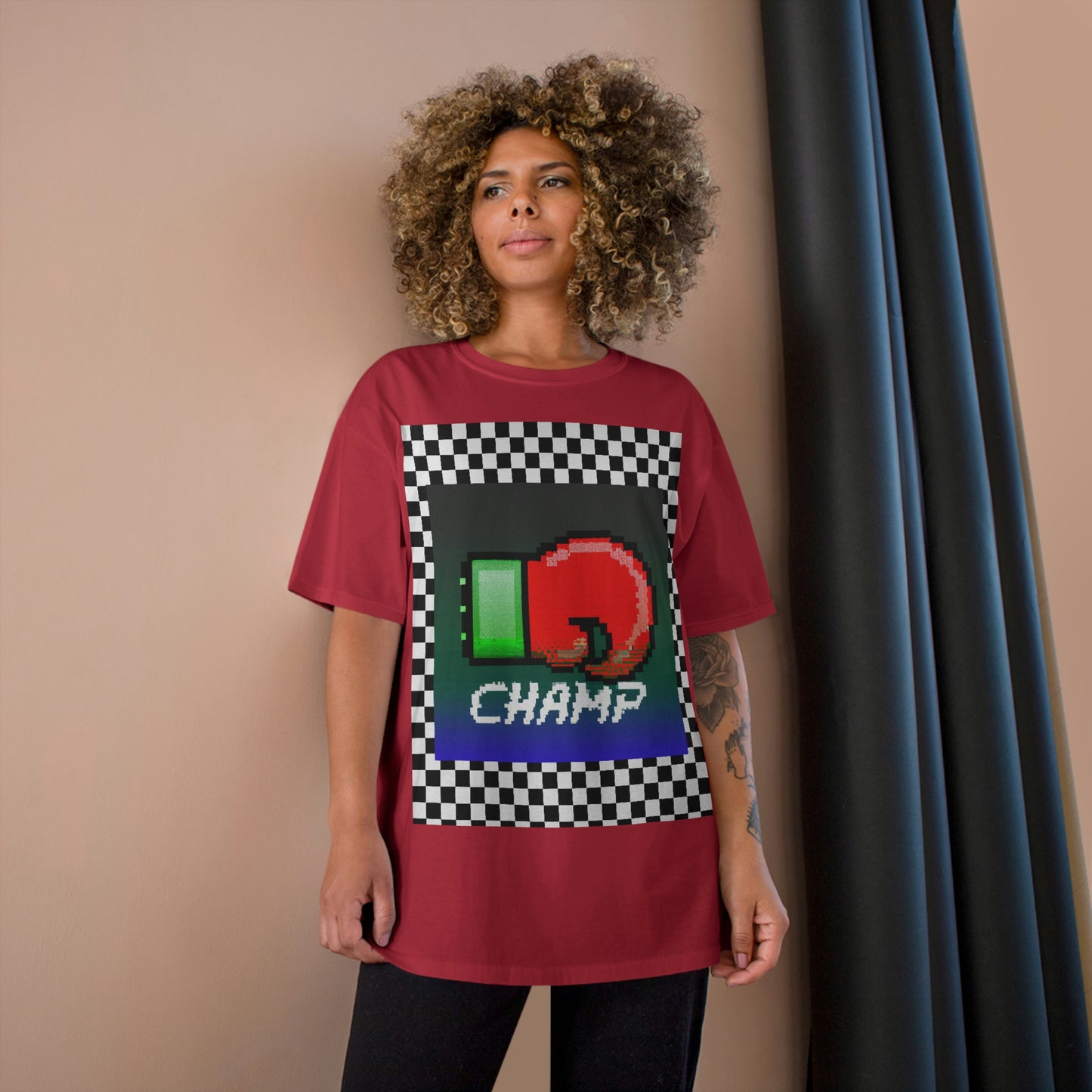 Checkered (CHAMP Logo 4 8-bit Boxing Glove) - Champion T-Shirt