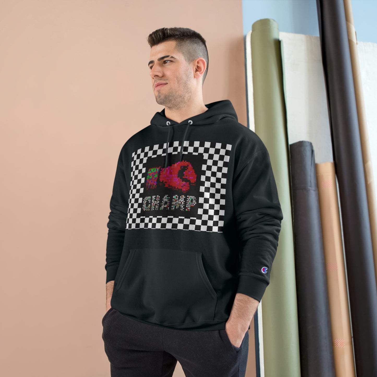 Checkered Flag (CHAMP Logo 3 8-bit Boxing Glove) - Champion Hoodie