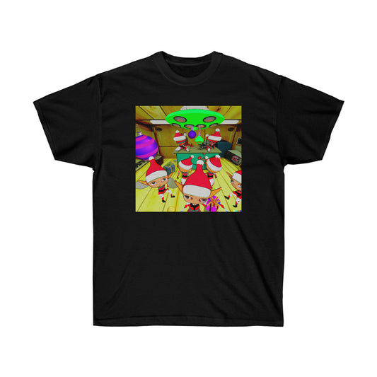 Santa's Elves Build Flying Saucer - AI Cartoon Art -  Ultra Cotton Tee