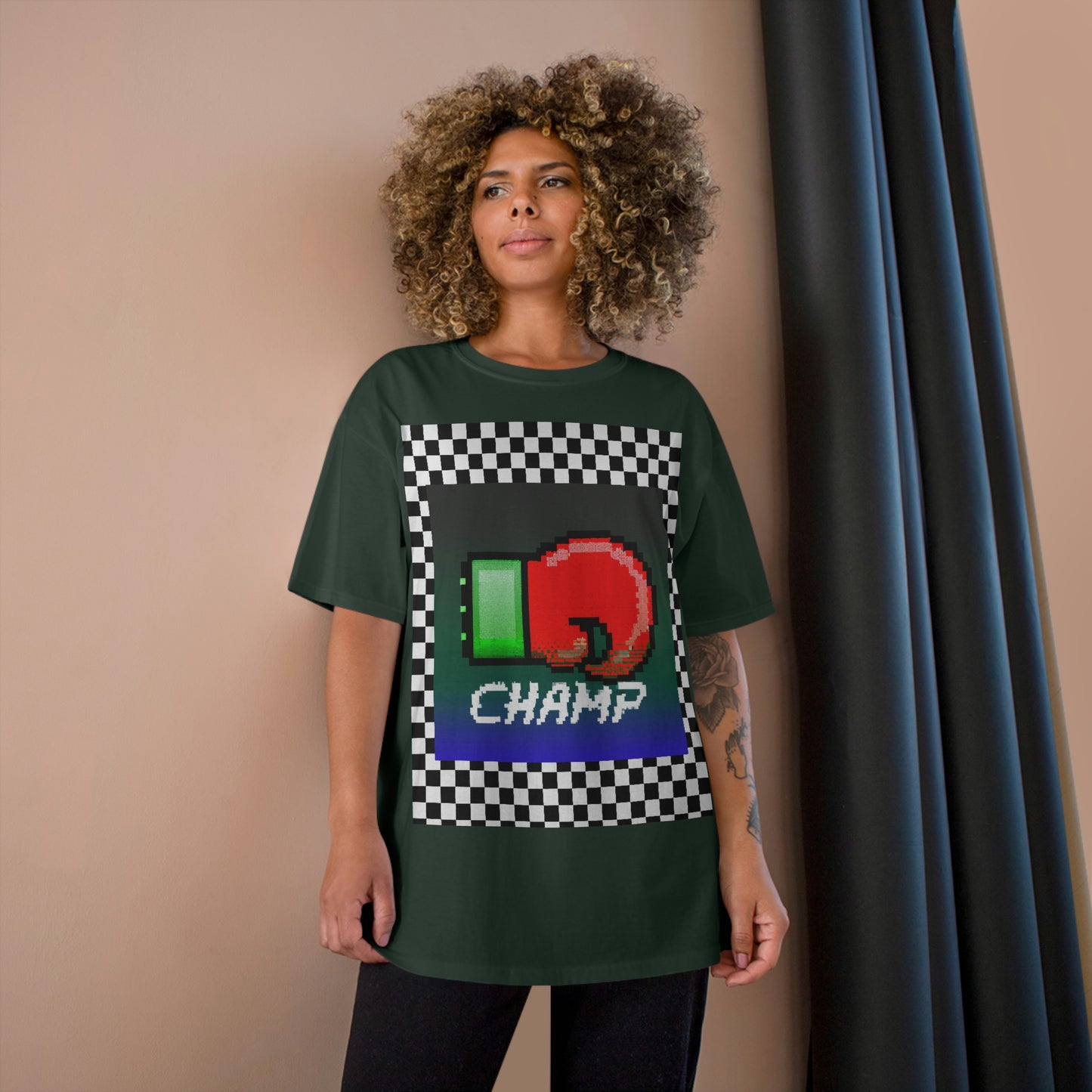 Checkered (CHAMP Logo 4 8-bit Boxing Glove) - Champion T-Shirt