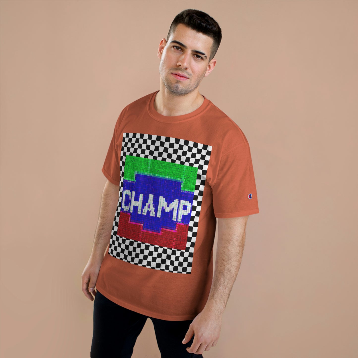 Checkered (CHAMP Logo 2 8-bit) - Champion T-Shirt