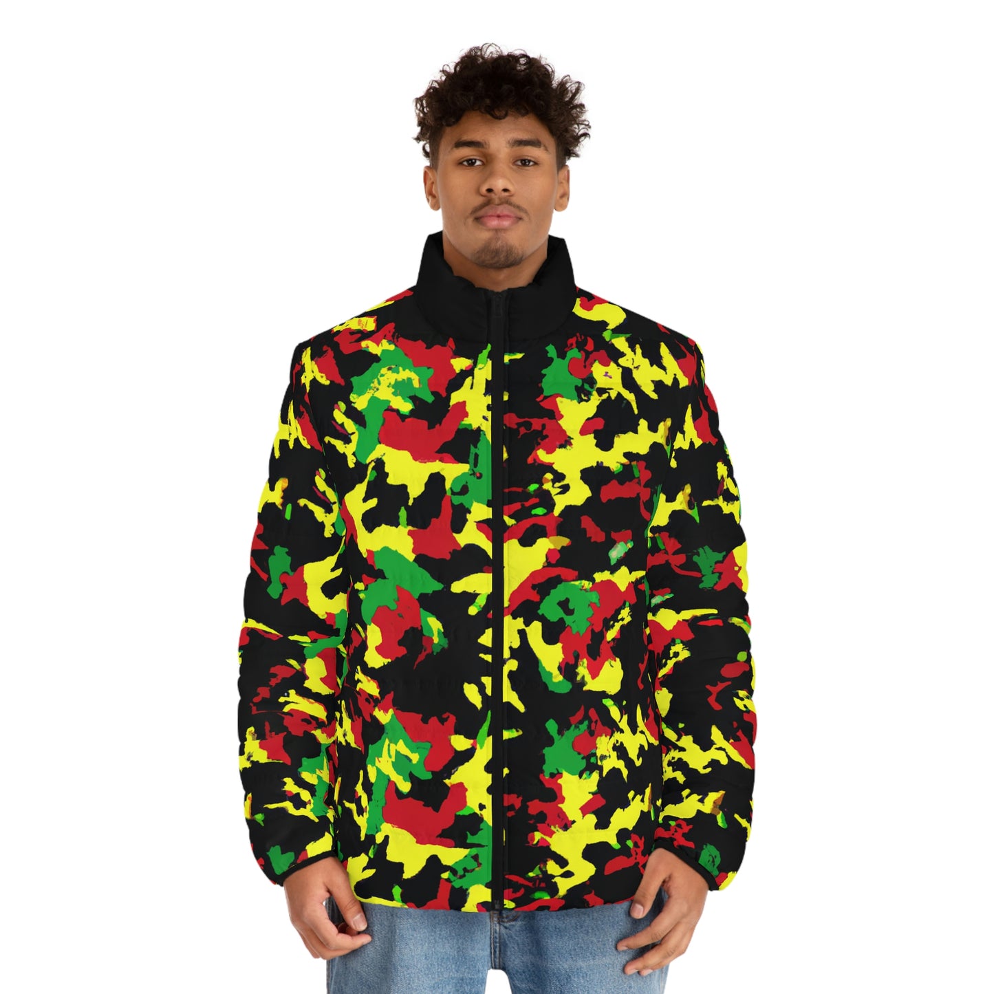 Rasta Camo Spaceballer Jacket - AI Art - Men's Puffer Jacket