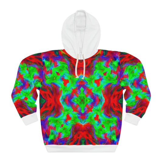 Hyperwave Tie-Dye 7 (White Hood) - AI Art - Pullover Hoodie