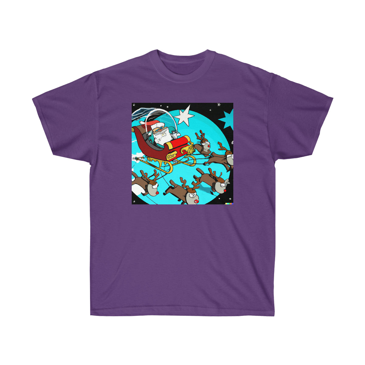 Santa & Reindeers Cruising in LEO - AI Carton Art - Ultra Cotton Tee