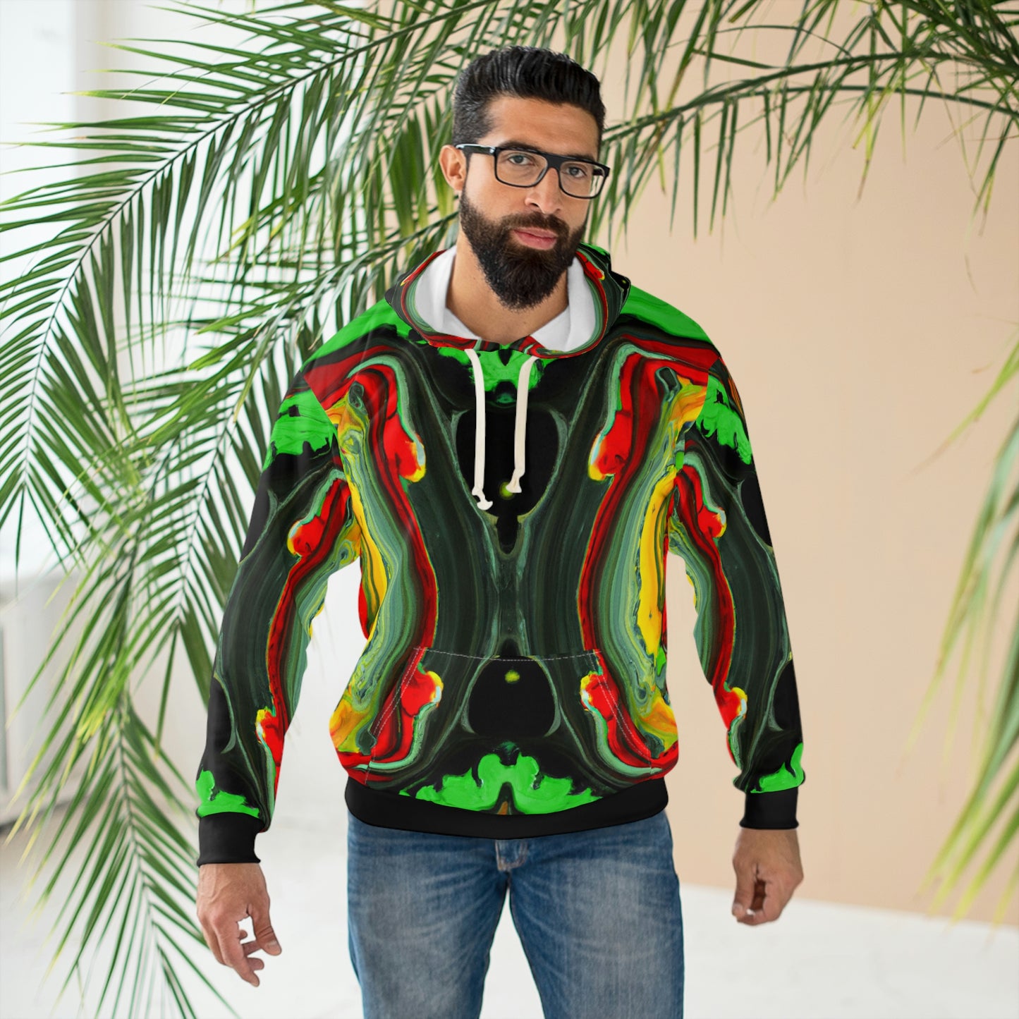 Rasta Wet Acrylic Paint - AI Art - Pullover Hoodie