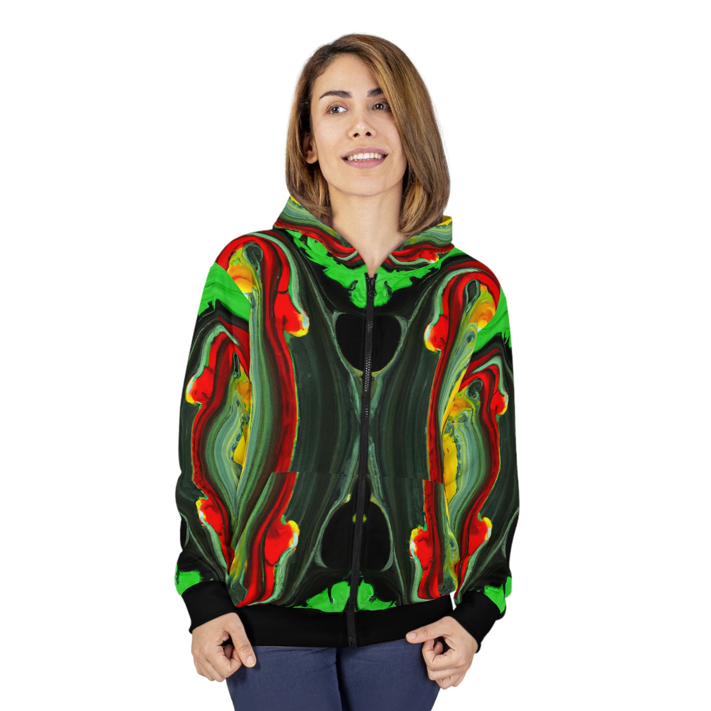 Rasta Wet Acrylic Paint - AI Art - Zip Hoodie