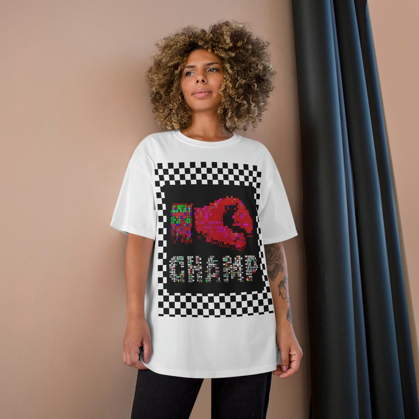 Checkered (CHAMP Logo 3 8-bit Boxing Glove) - Champion T-Shirt