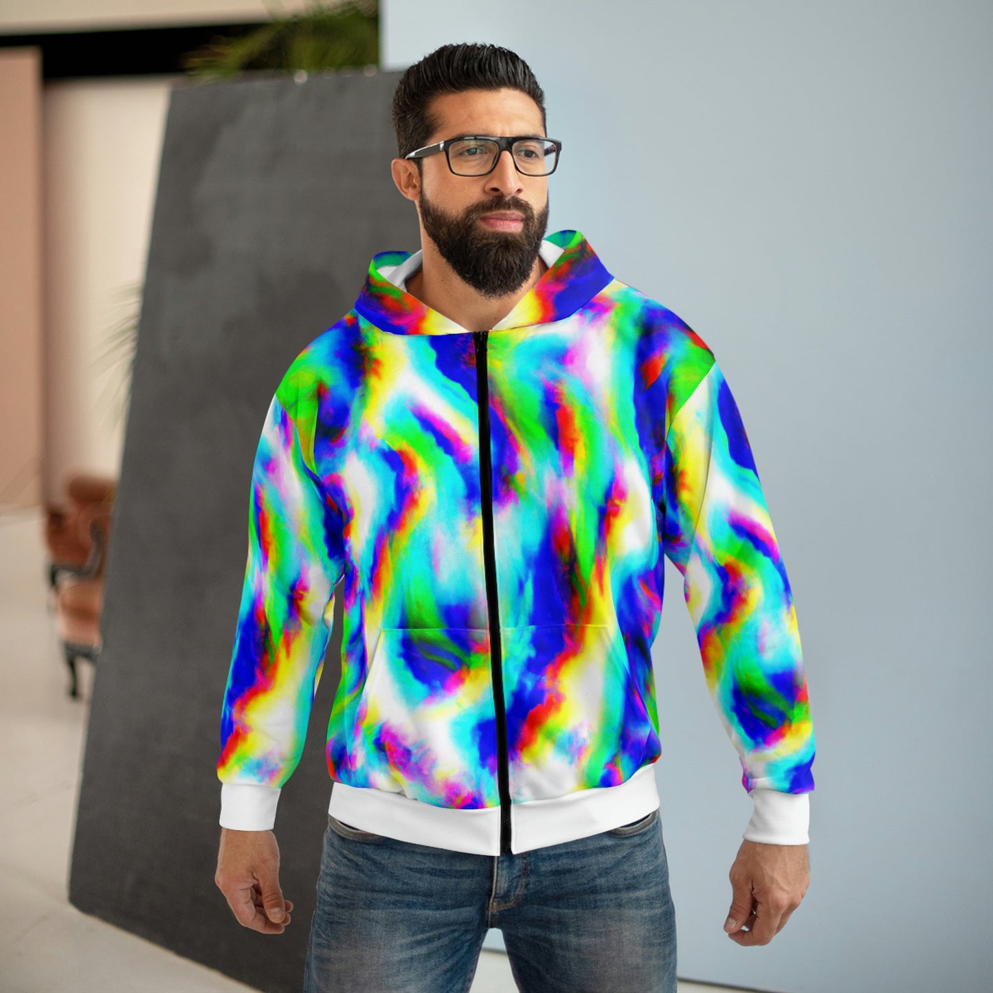 Hyperwave Tie-Dye 8 - AI Art - Zip Hoodie