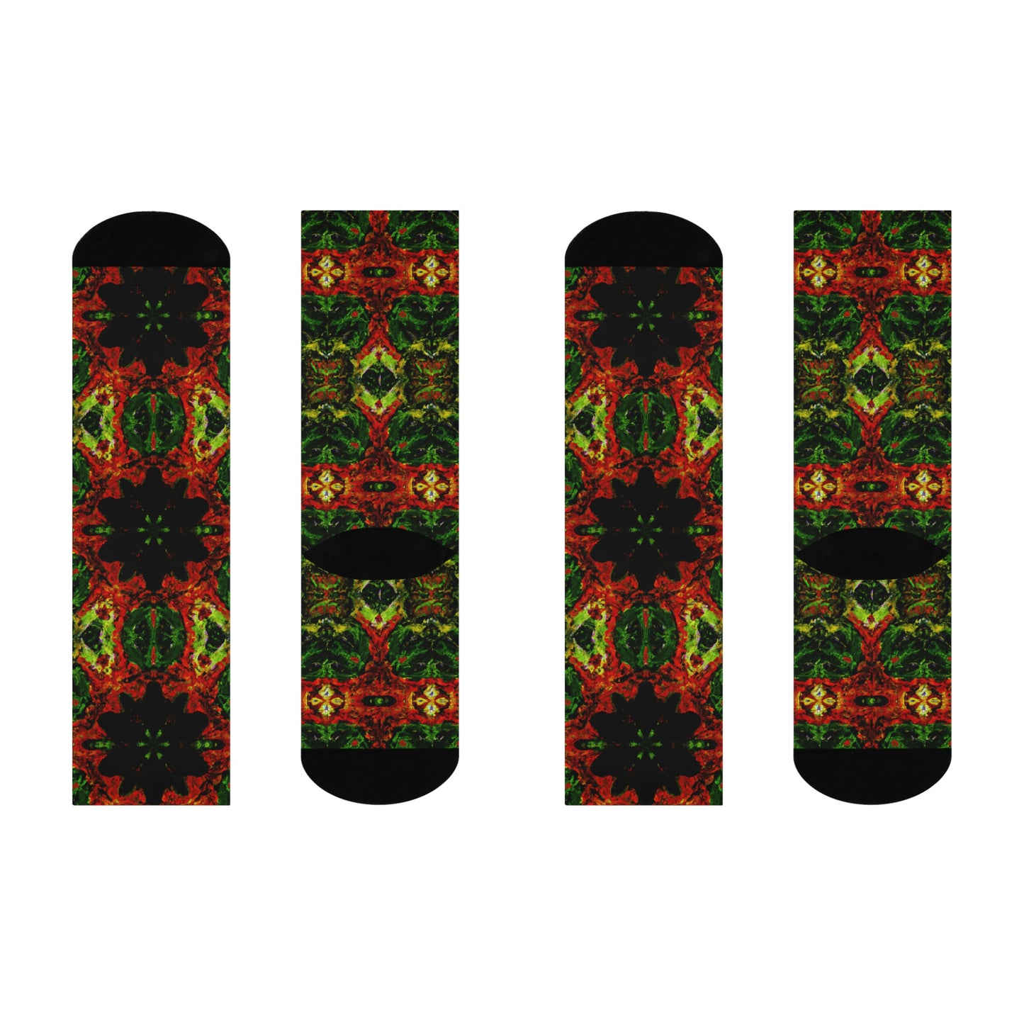 Rasta Blossom Pattern 1 - AI Art - Cushioned Crew Socks