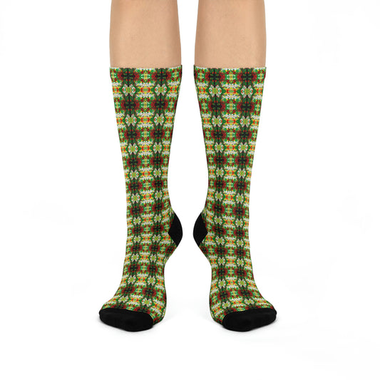 Rasta Kaleidescope 1 - AI Art - Cushioned Crew Socks