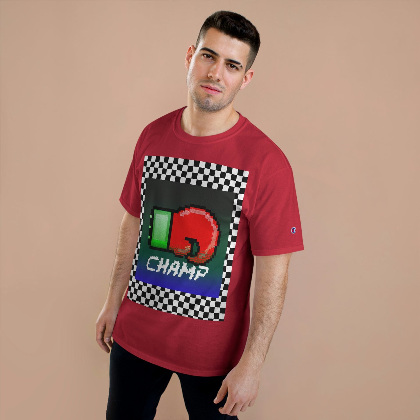 Checkered (CHAMP Logo 4 8-bit Boxing Glove) - Champion T-Shirt