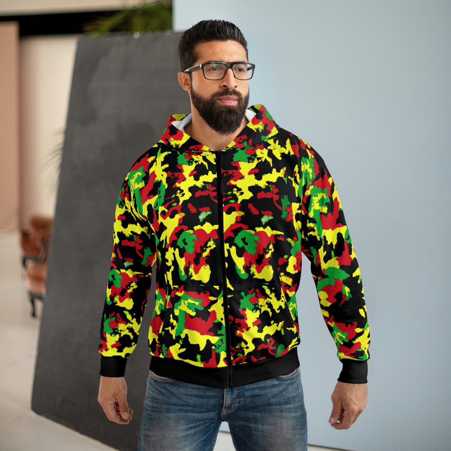 Rasta Camo - AI Art - Zip Hoodie