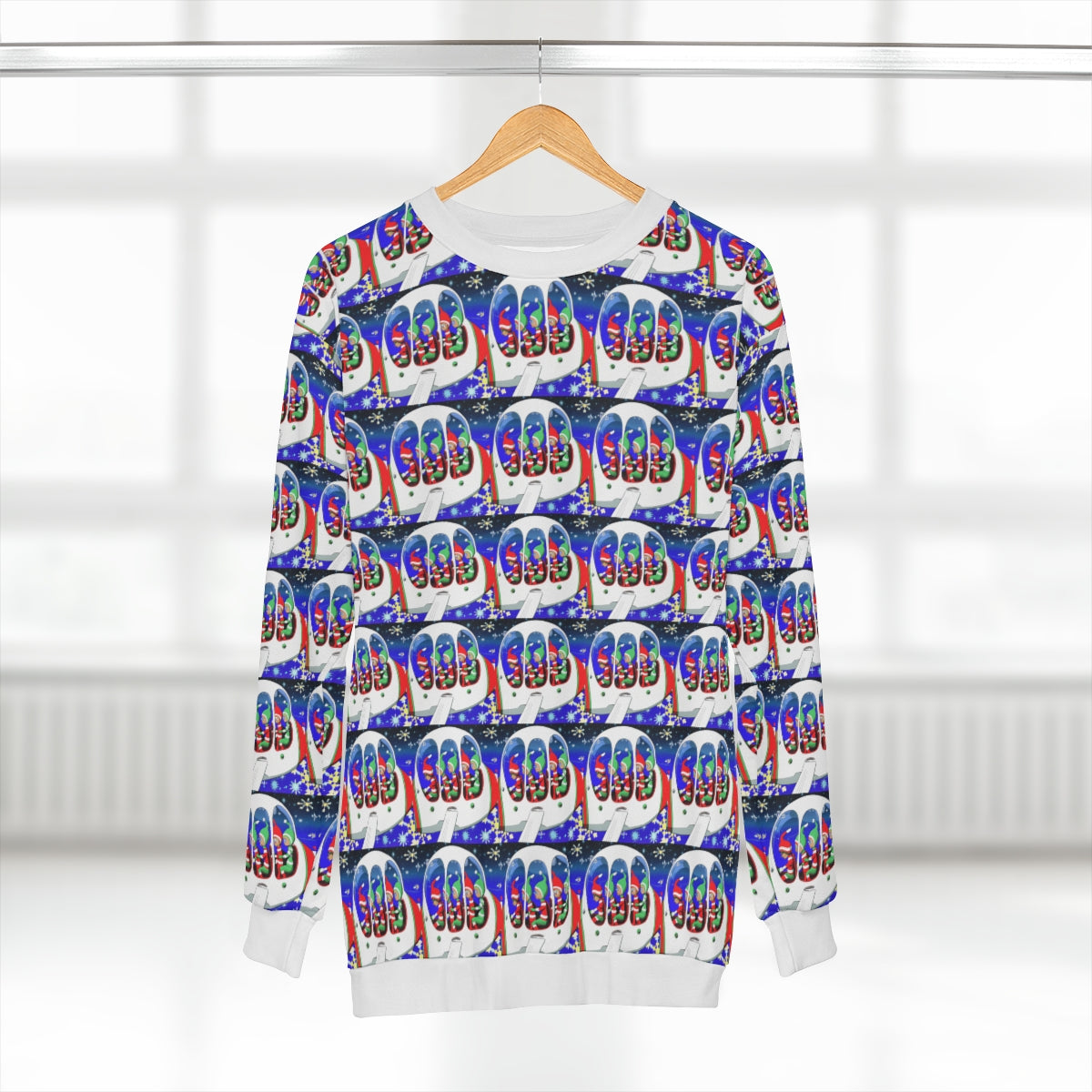 5 Elves Flying Spaceship - AI Art - Christmas and Holiday Sweatshirt