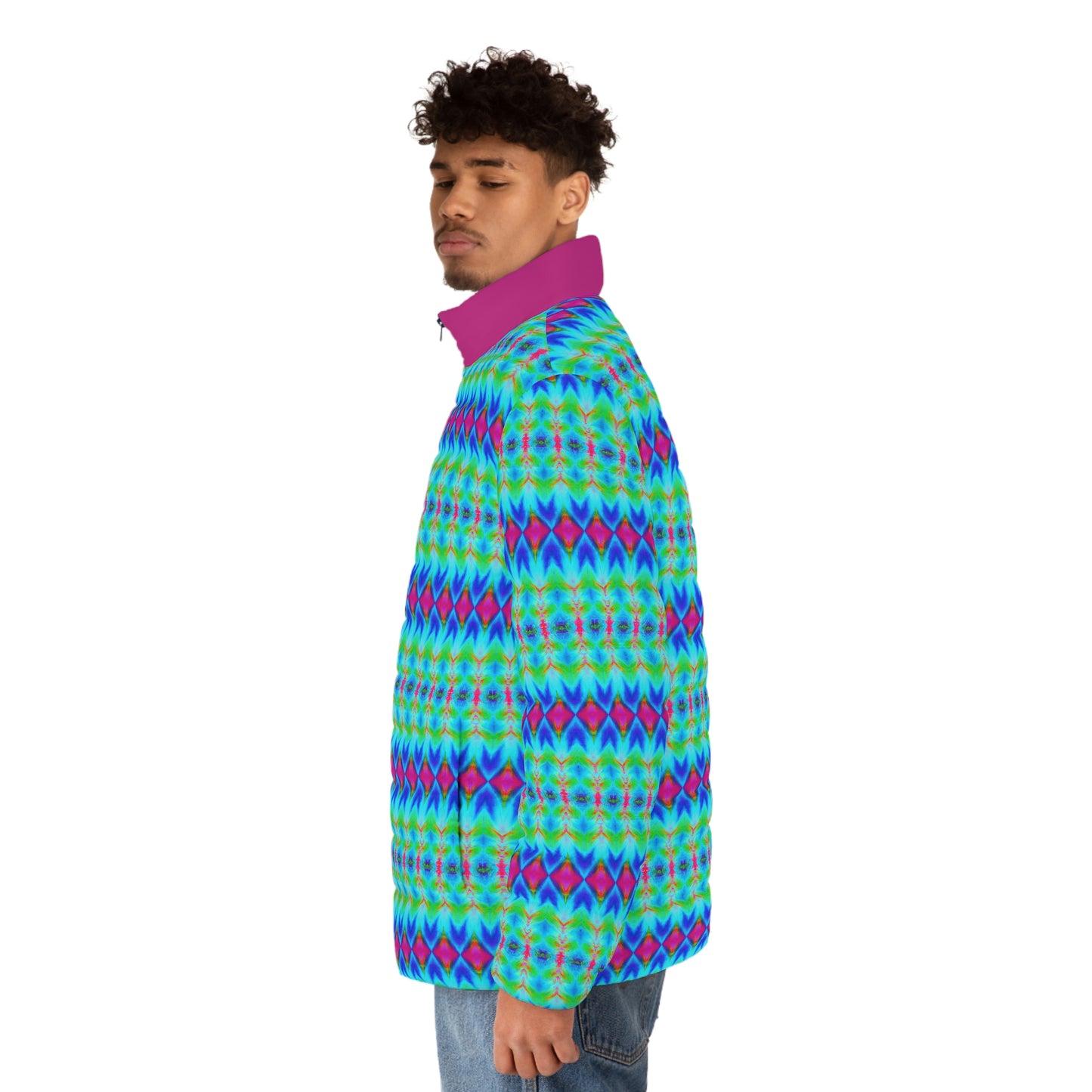 Hyperwave Argyle Spaceballer Jacket - AI Art - Men's Puffer Jacket