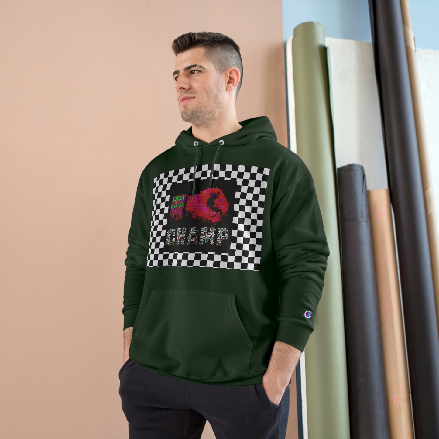 Checkered Flag (CHAMP Logo 3 8-bit Boxing Glove) - Champion Hoodie