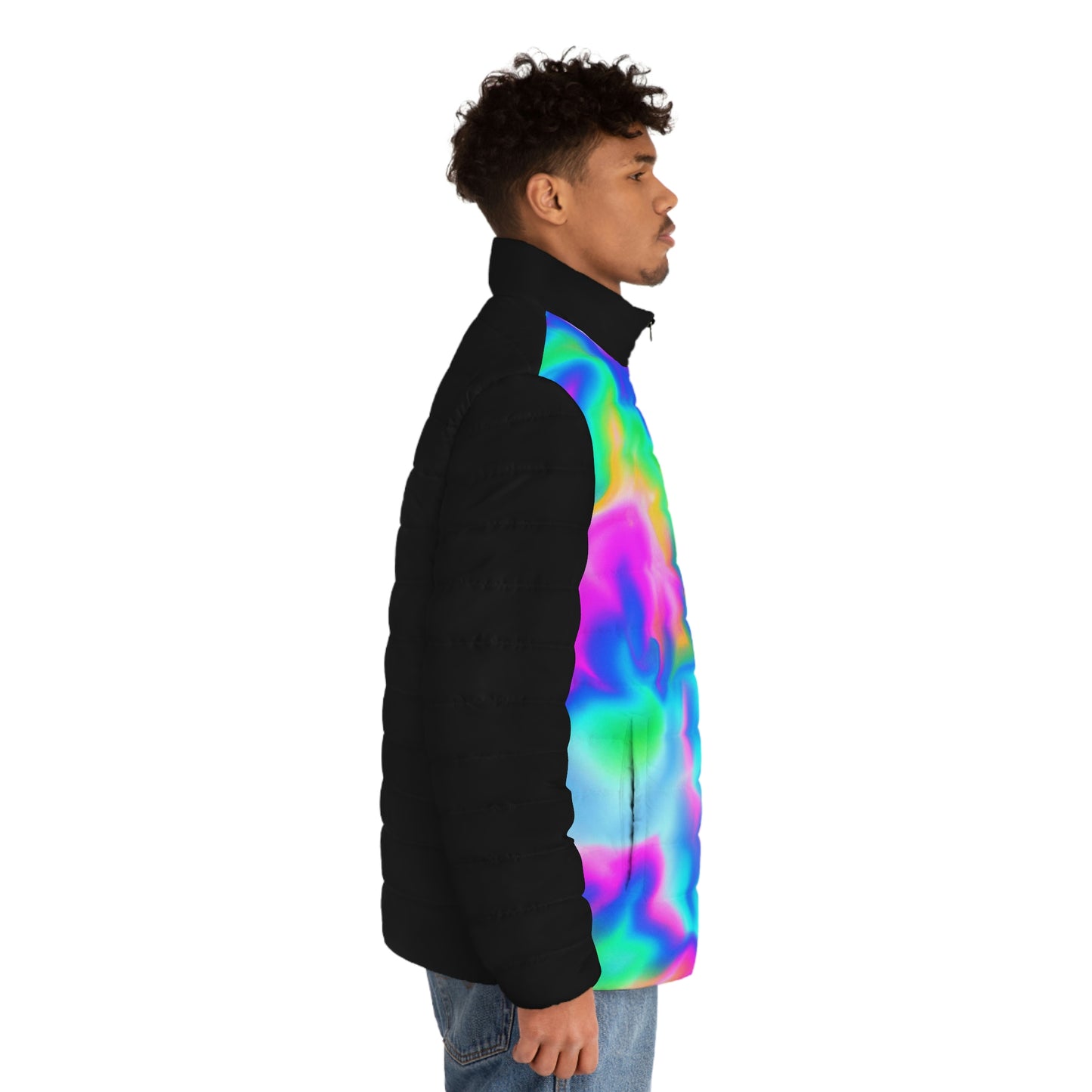 Flamboyant Spaceballer Jacket (Black)(Hyperwave Tie-Dye 1) - AI Art - Men's Puffer Jacket