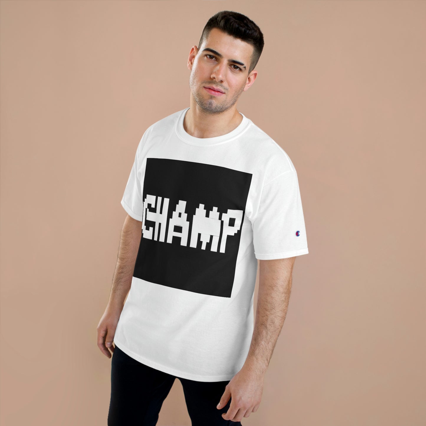 CHAMP Logo 9 B&W (8-bit Pixel Art) - AI Art - Champion T-Shirt