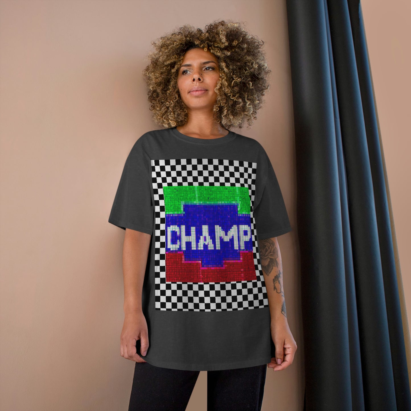 Checkered (CHAMP Logo 2 8-bit) - Champion T-Shirt