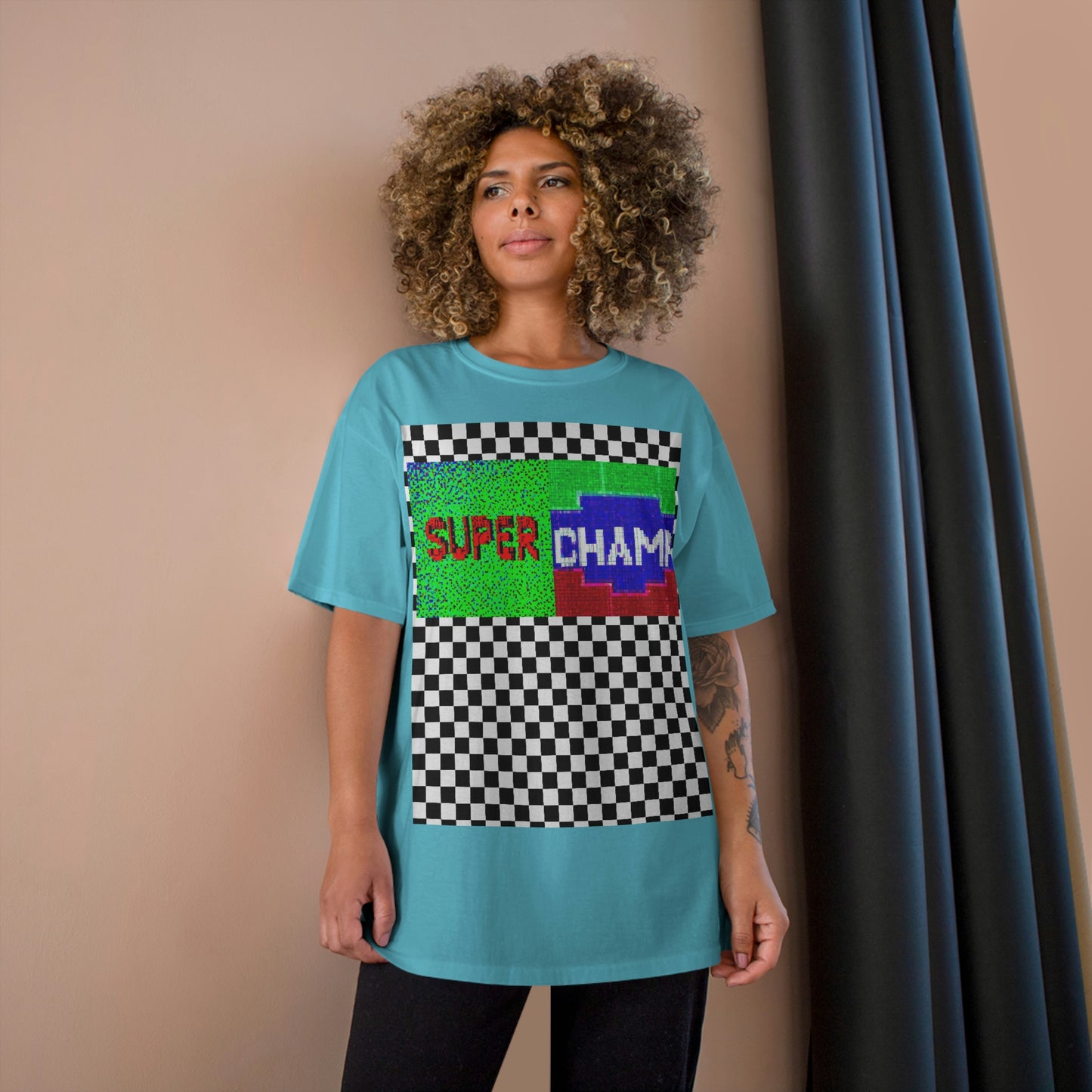 Checkered (SUPER CHAMP Logo 2 8-bit) - Champion T-Shirt