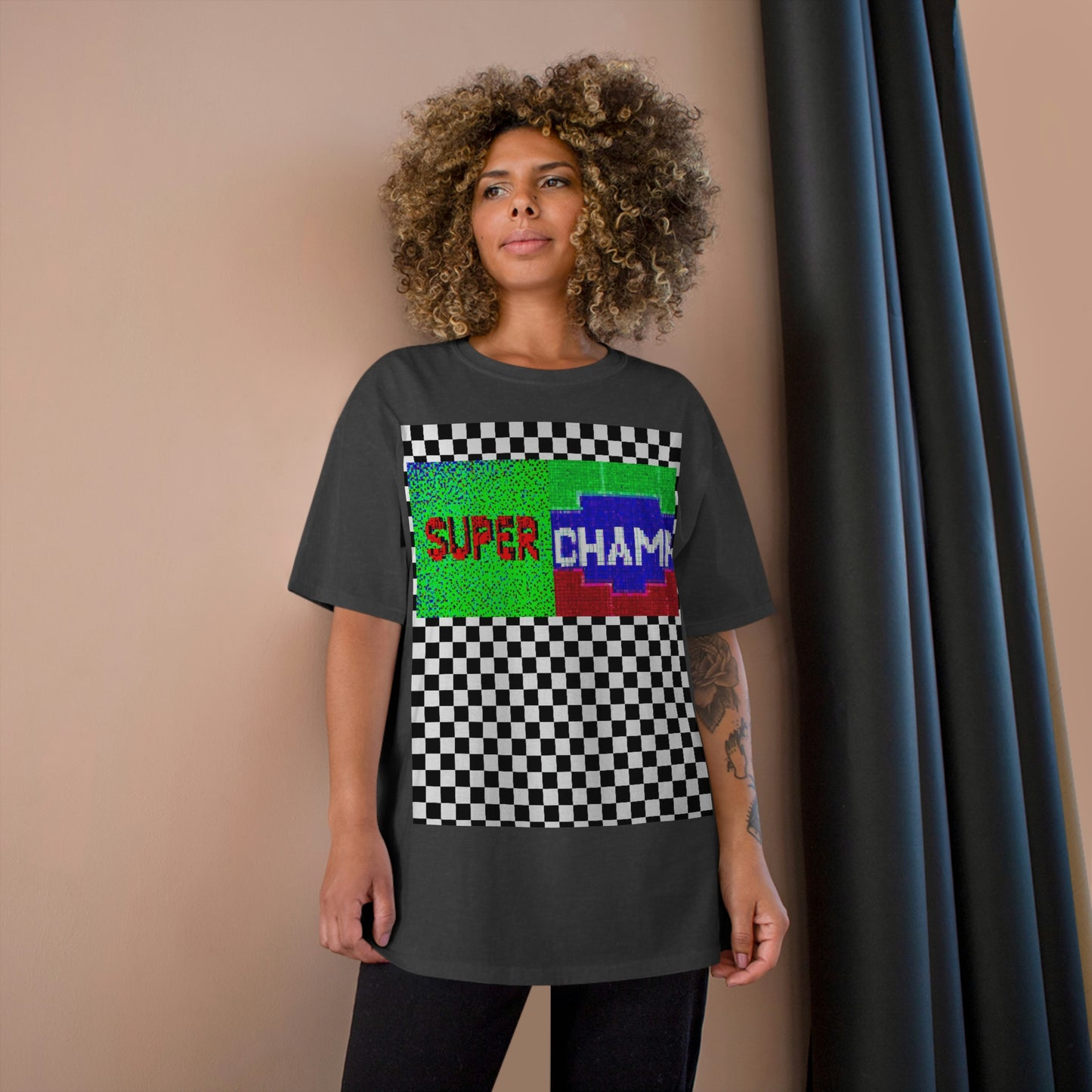 Checkered (SUPER CHAMP Logo 2 8-bit) - Champion T-Shirt