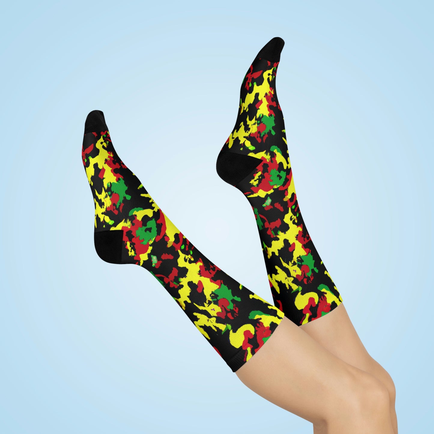 Rasta Camo - AI Art - Cushioned Crew Socks