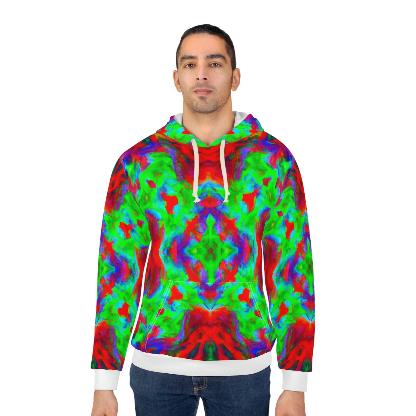 Hyperwave Tie-Dye 7 (Full Patterned Hood) - AI Art - Pullover Hoodie