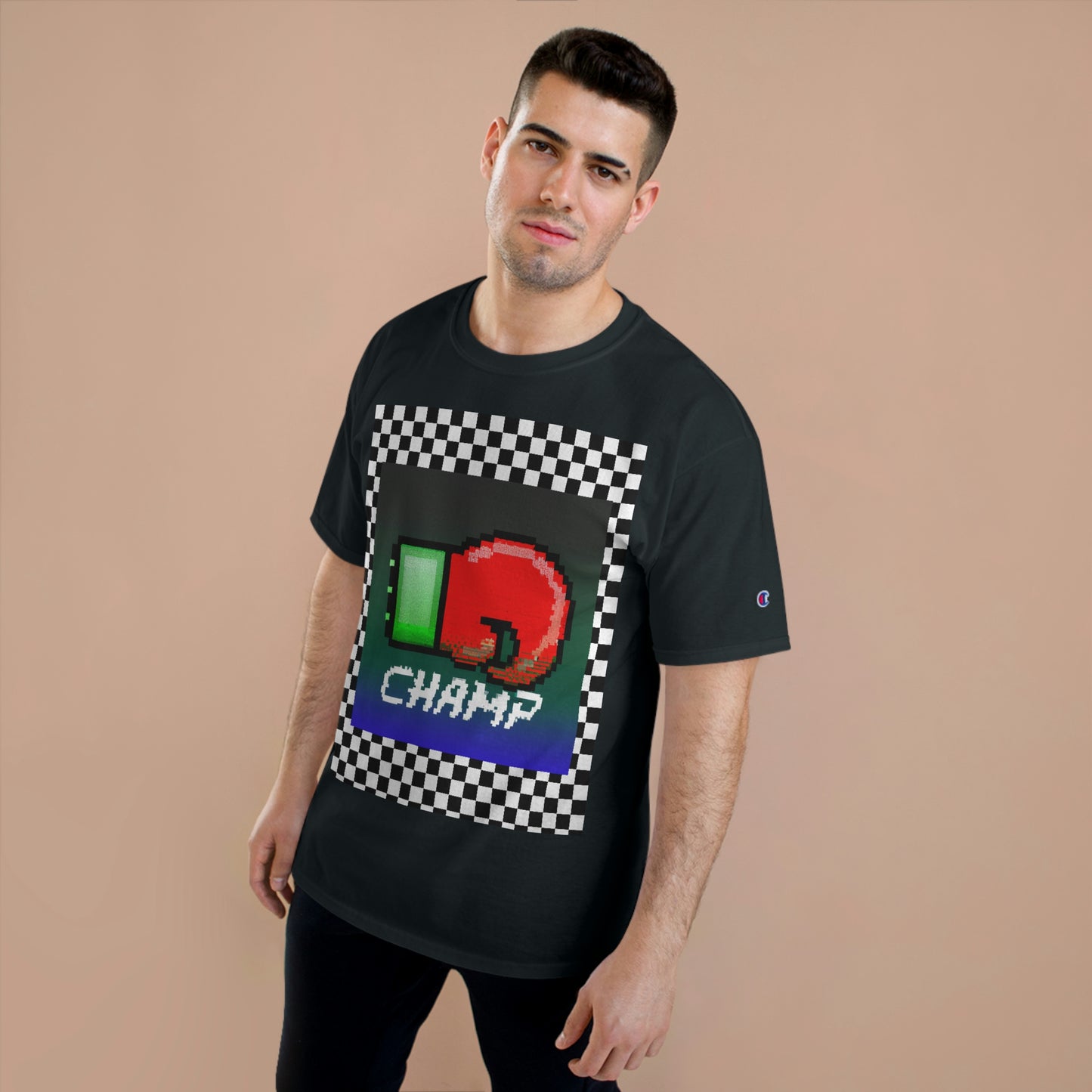 Checkered (CHAMP Logo 4 8-bit Boxing Glove) - Champion T-Shirt