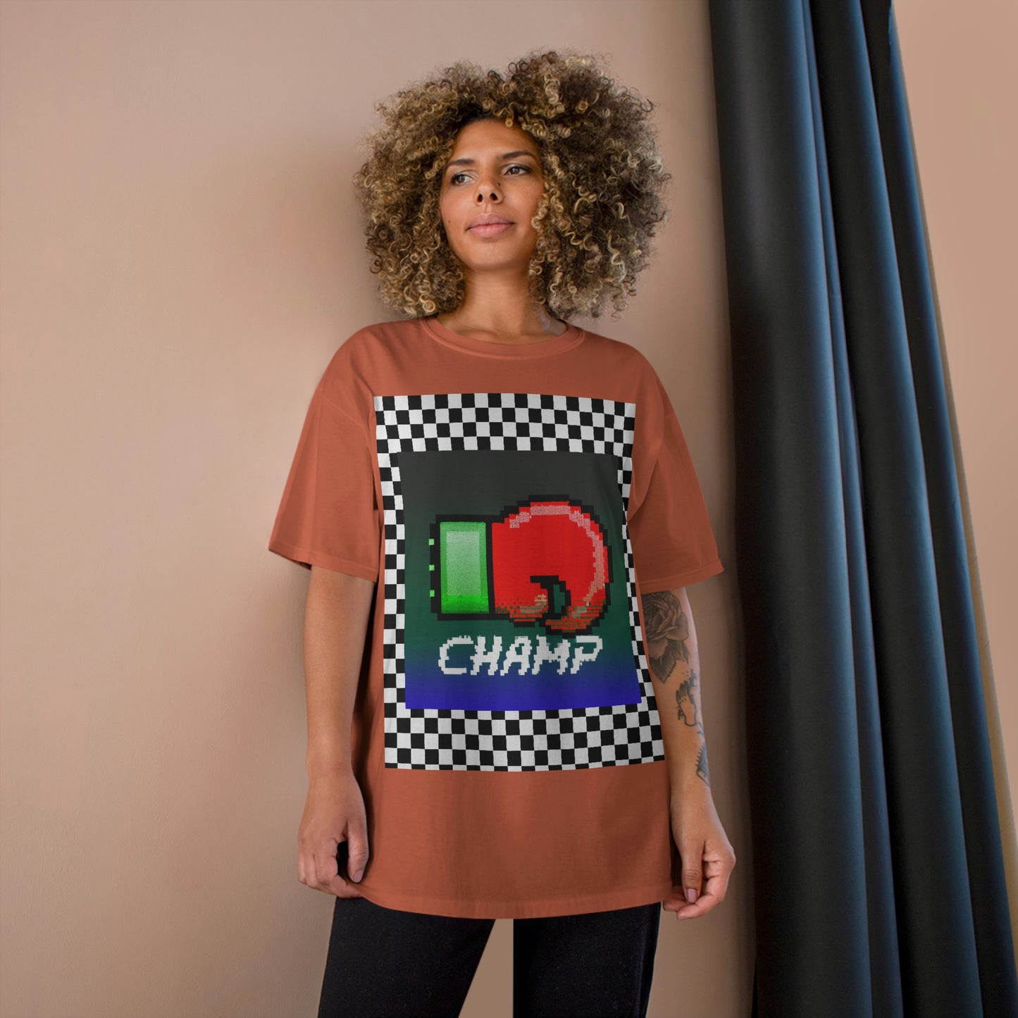 Checkered (CHAMP Logo 4 8-bit Boxing Glove) - Champion T-Shirt