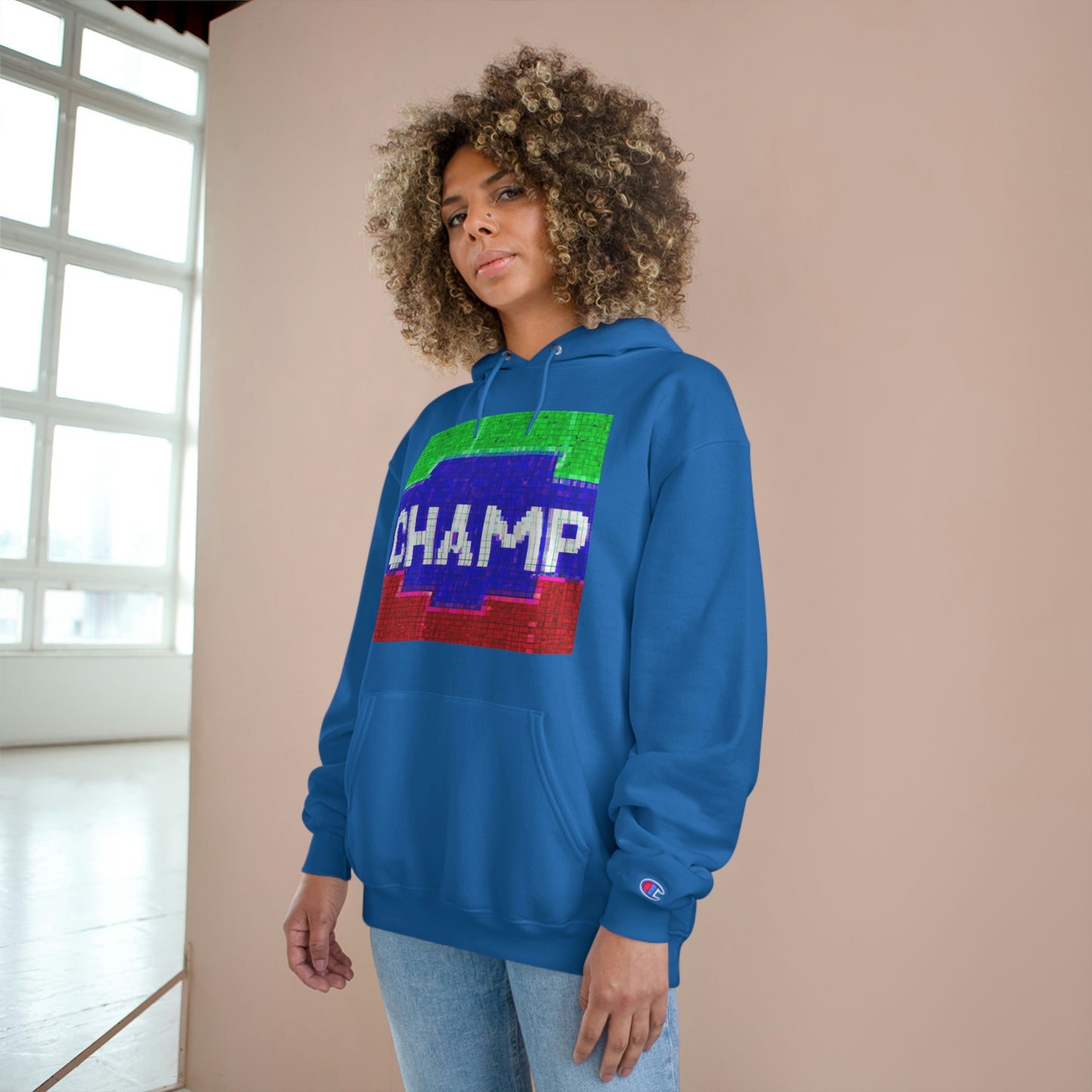 CHAMP (Alt Logo 1 Pixel Art) - AI Art - Champion Hoodie