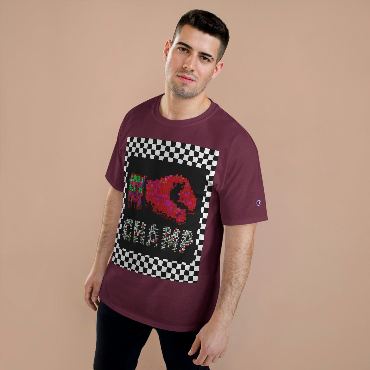 Checkered (CHAMP Logo 3 8-bit Boxing Glove) - Champion T-Shirt