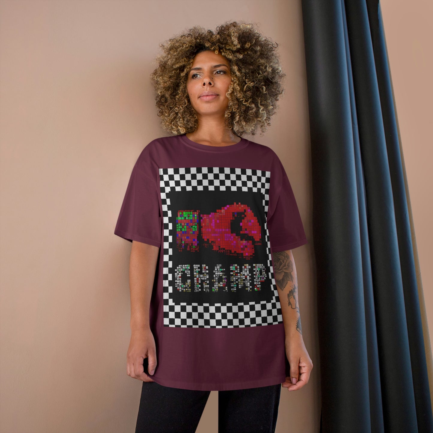 Checkered (CHAMP Logo 3 8-bit Boxing Glove) - Champion T-Shirt