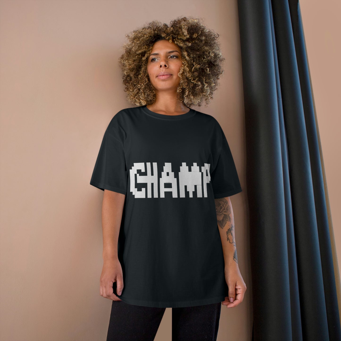 CHAMP Logo 9 B&W (8-bit Pixel Art) - AI Art - Champion T-Shirt