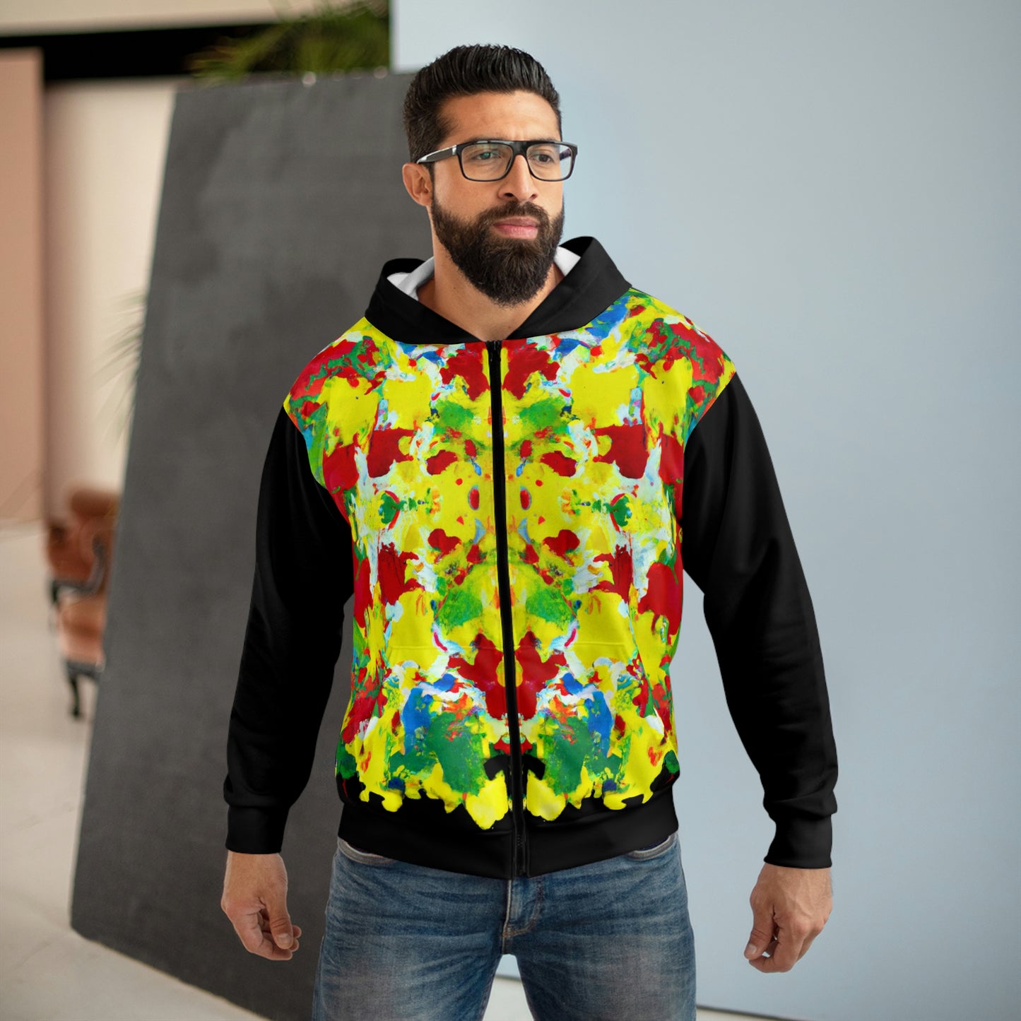 Rasta Acrylic Splatter XW 2 - AI Art - Zip Hoodie