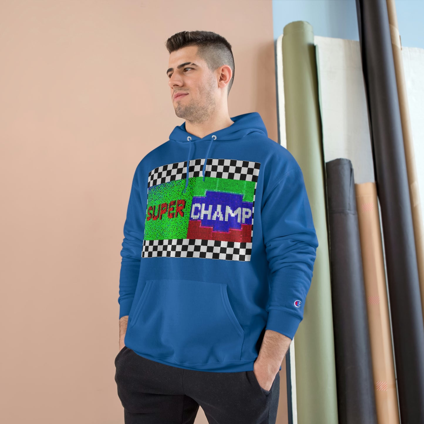 Checkered Flag (SUPER CHAMP Logo 2 8-bit) - Champion Hoodie