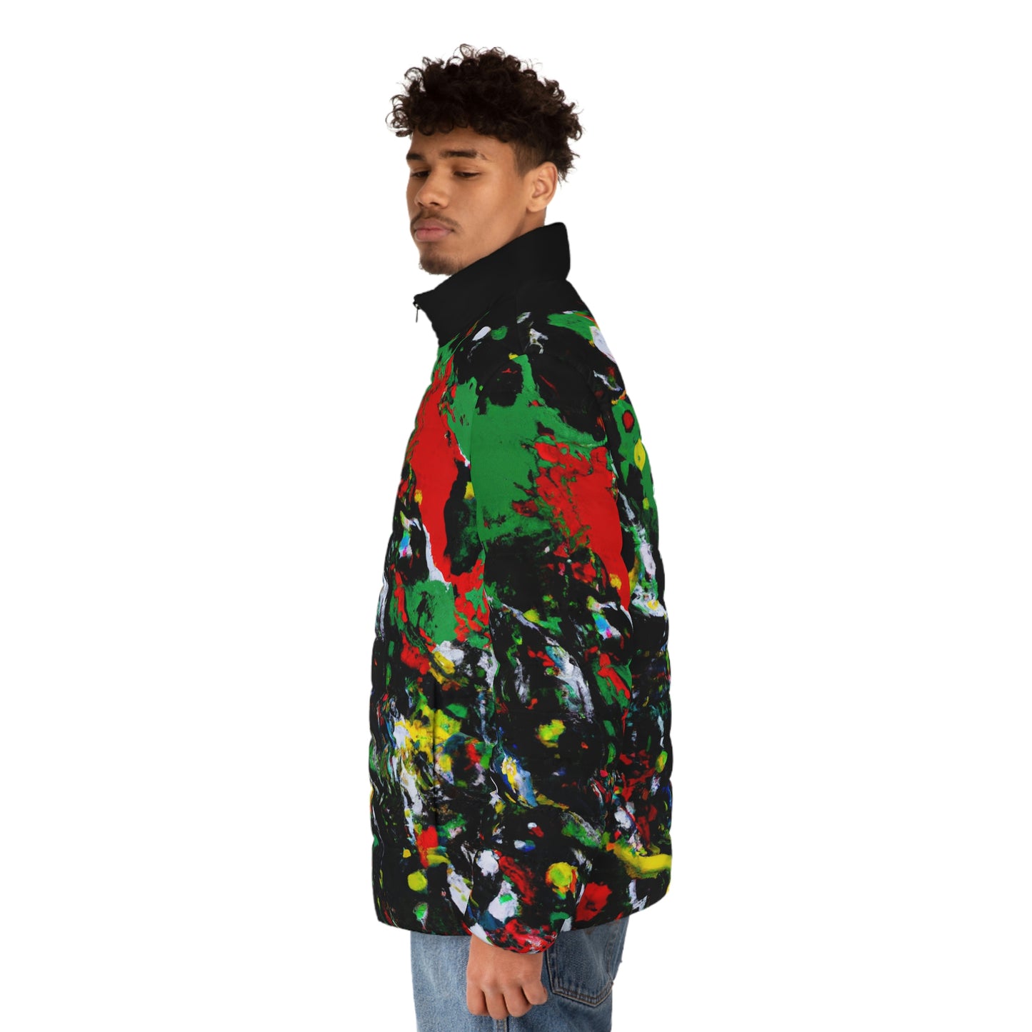 Rasta Acrylic Splatter Spaceballer Jacket - AI Art - Men's Puffer Jacket