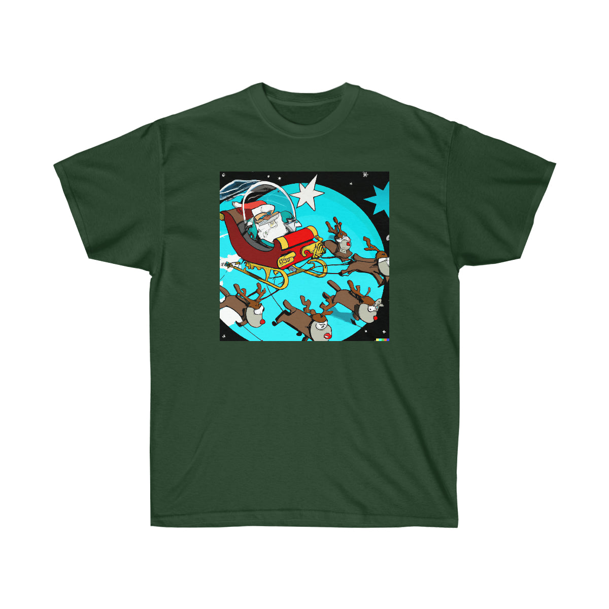 Santa & Reindeers Cruising in LEO - AI Carton Art - Ultra Cotton Tee