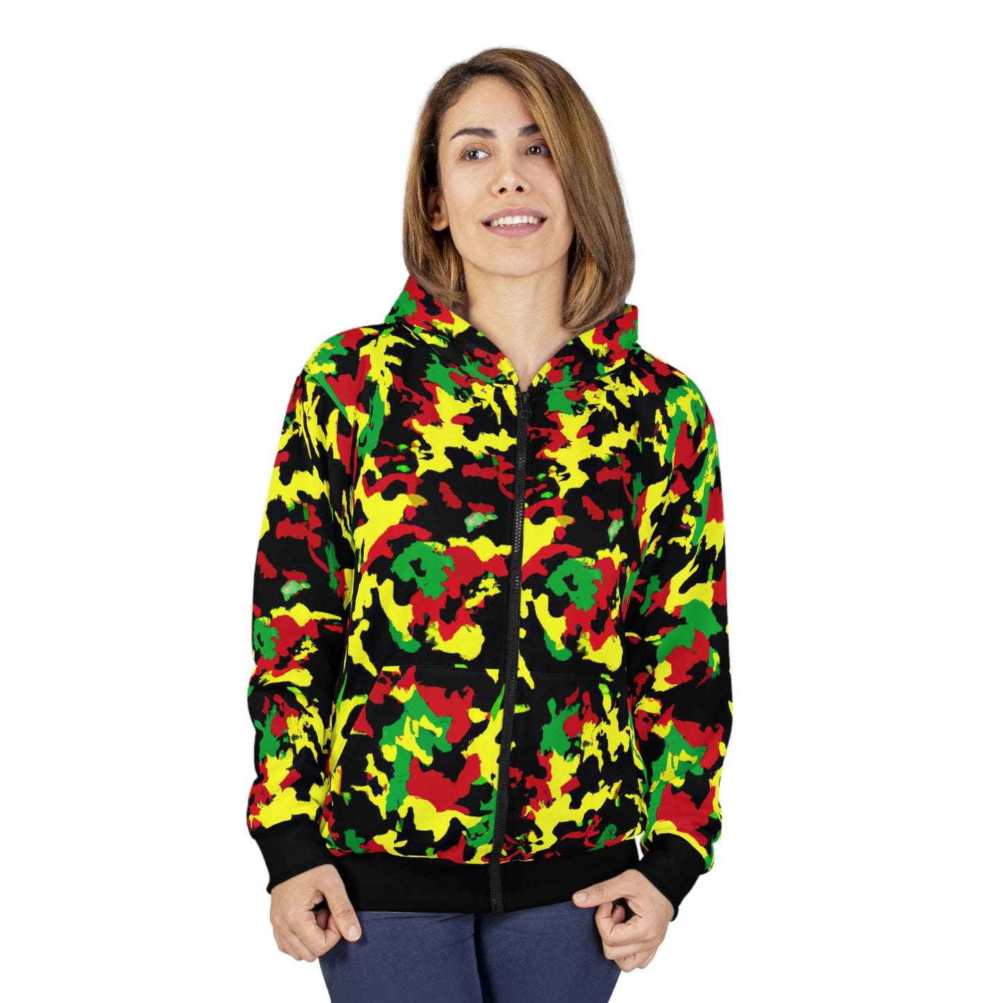 Rasta Camo - AI Art - Zip Hoodie