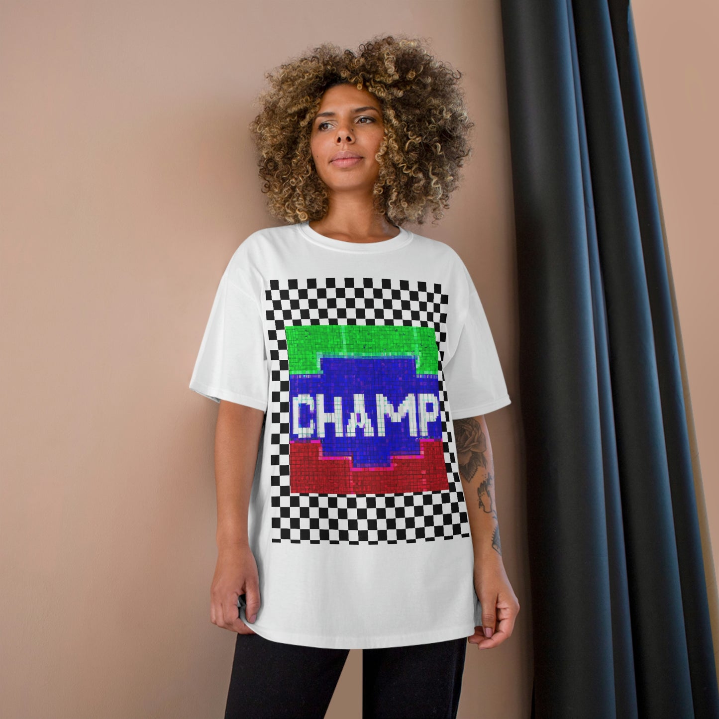 Checkered (CHAMP Logo 2 8-bit) - Champion T-Shirt