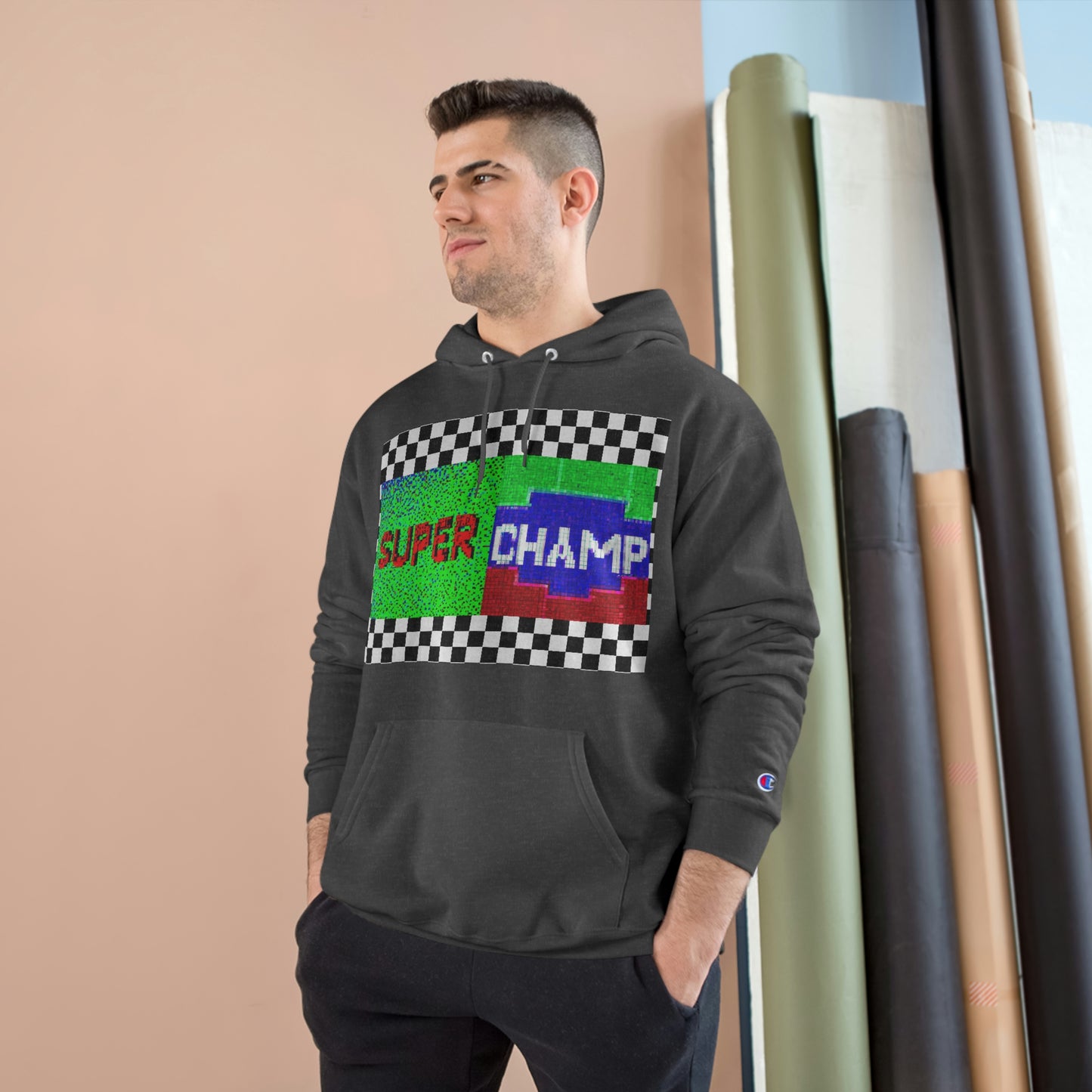 Checkered Flag (SUPER CHAMP Logo 2 8-bit) - Champion Hoodie