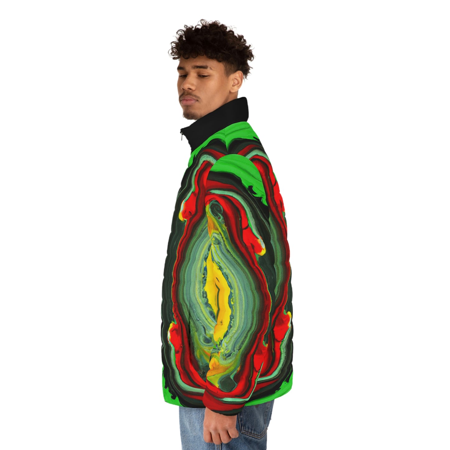 Rasta Wet Acrylic Paint Spaceballer Jacket - AI Art - Men's Puffer Jacket (AOP)