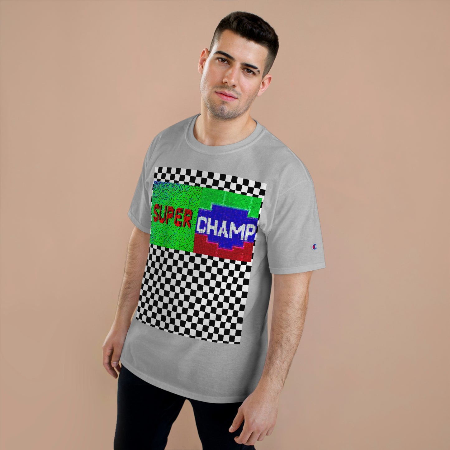 Checkered (SUPER CHAMP Logo 2 8-bit) - Champion T-Shirt