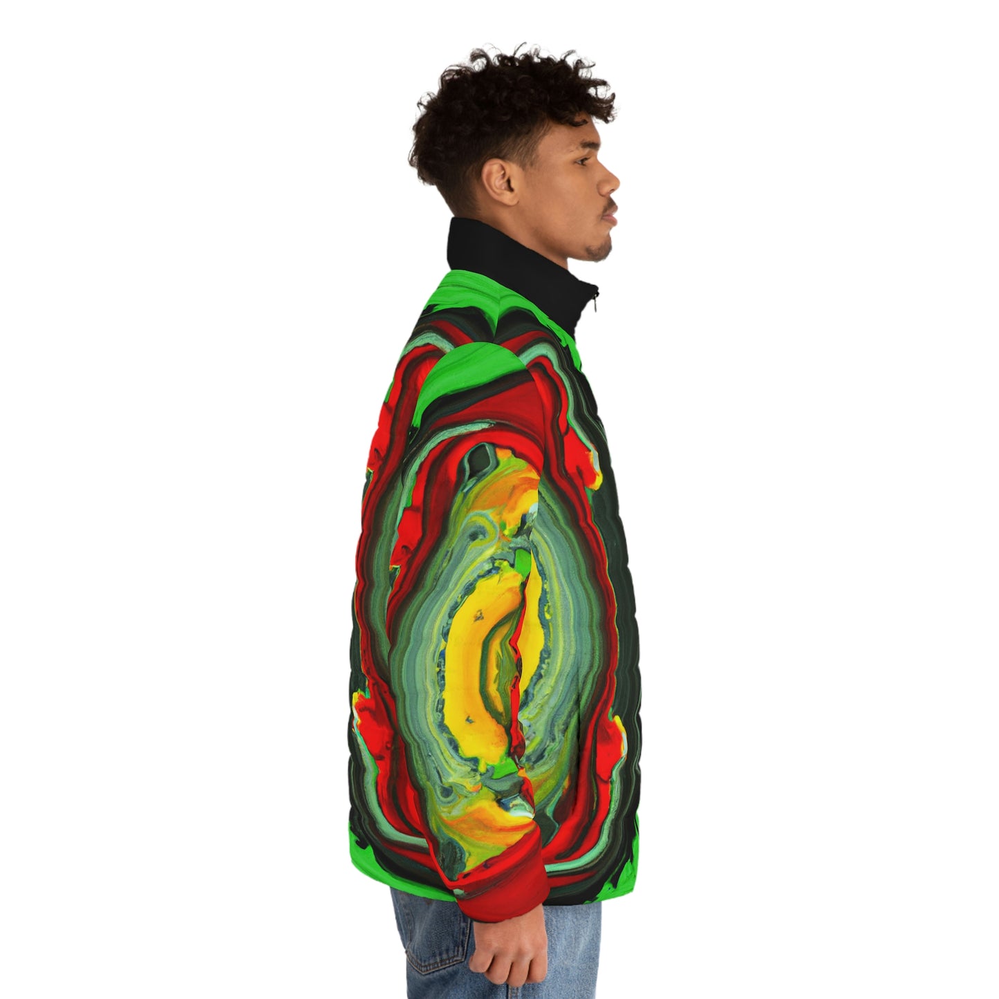 Rasta Wet Acrylic Paint Spaceballer Jacket - AI Art - Men's Puffer Jacket (AOP)