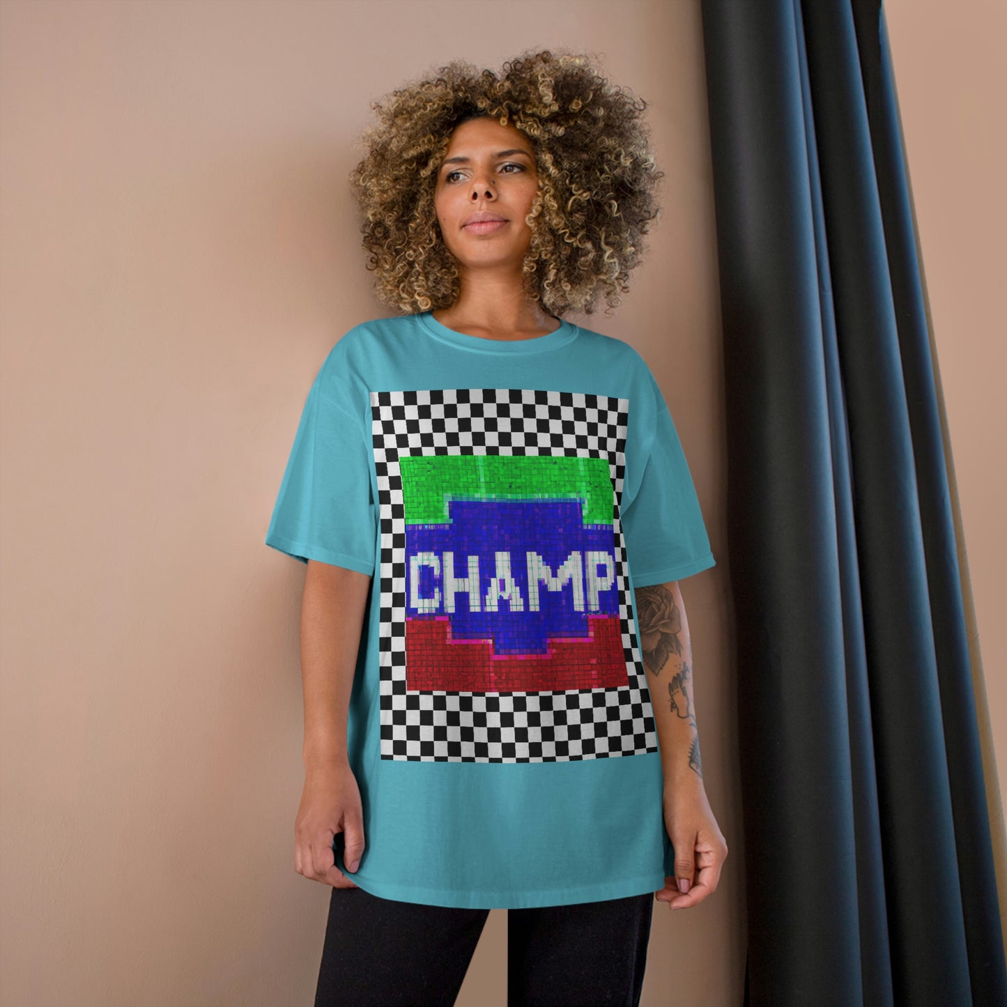 Checkered (CHAMP Logo 2 8-bit) - Champion T-Shirt