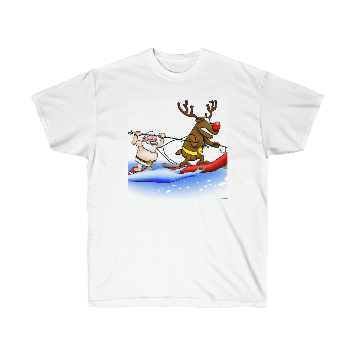 Santa Claus Waterskiing - AI Cartoon Art - Ultra Cotton Tee